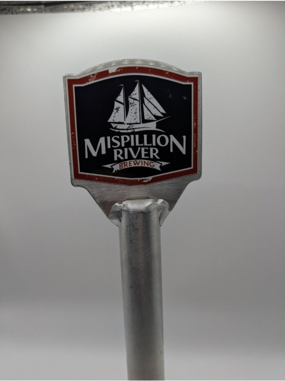 Mispillion River Brewing Tap Handle Black Silver Sailboat Metal Breweriana RARE - Picture 2 of 5